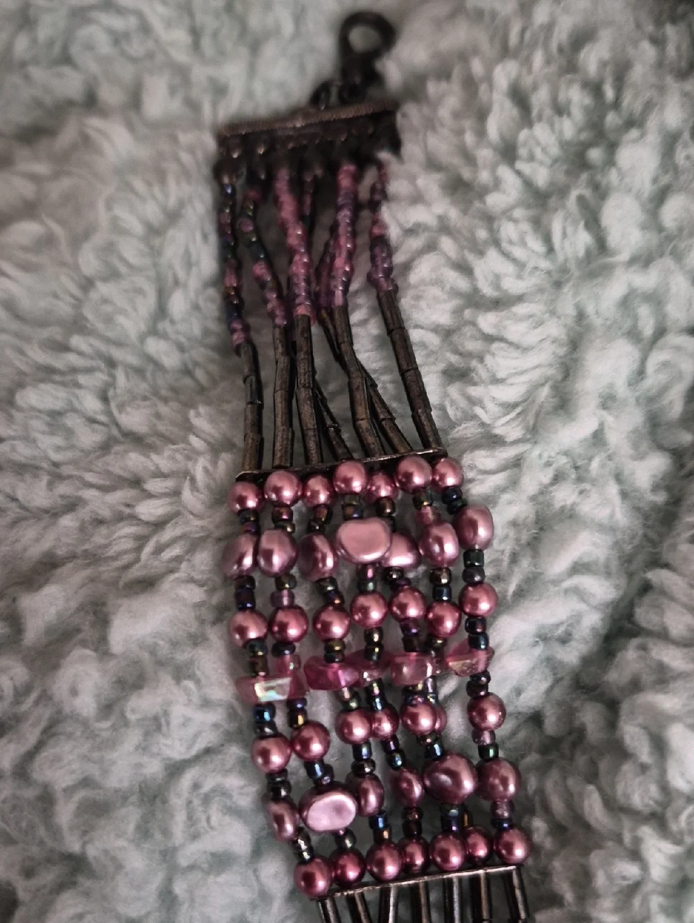 Handcrafted Purple Beaded Multi-Strand Bracelet